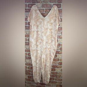 AnyBody Cozy Knit Jersey Jumpsuit with Back Smocking - Blush animal size XL
